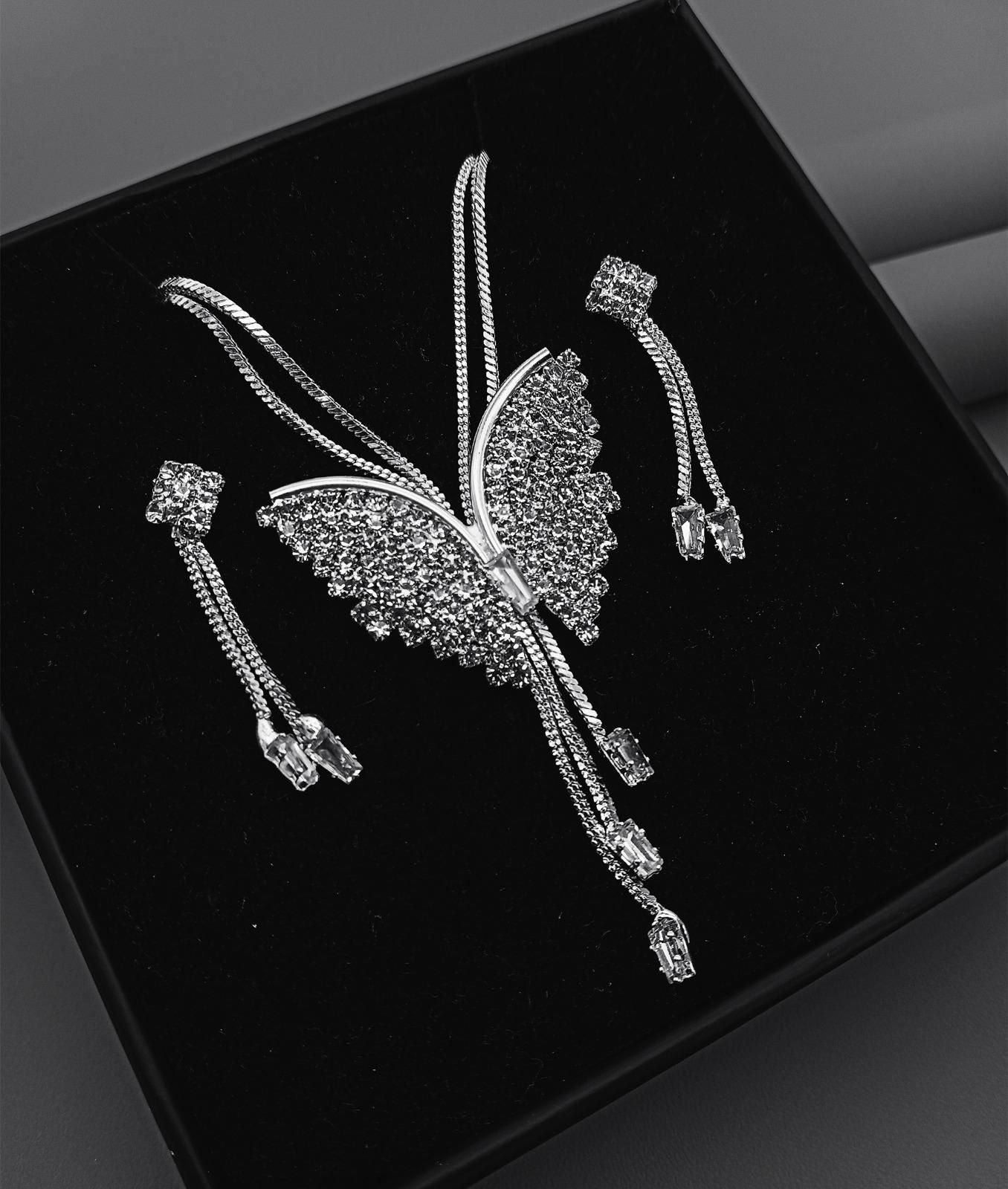 Butterfly Pendant Necklace with Earrings